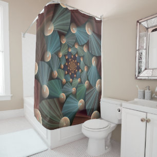 Rideaux De Douche Art Fractal Abstrait Avec Profondeur Bleu Brown Ar