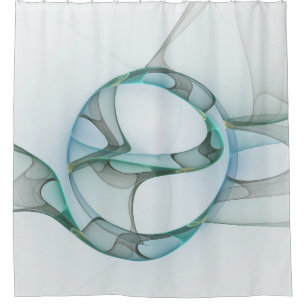 Rideaux De Douche Art fractal abstrait moderne bleu turquoise gris