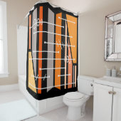 Rideaux De Douche Art géométrique atomique Abstrait noir orange (En situation)