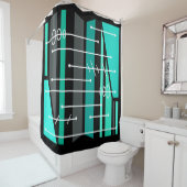 Rideaux De Douche Art géométrique atomique Abstrait Turquoise noir (En situation)