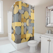 Rideaux De Douche Art géométrique rétro gris jaune (En situation)