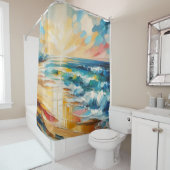 Rideaux De Douche Art moderne Sunset Beach Peinture nautique (En situation)