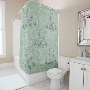 Rideaux De Douche Art Nouveau Floral Pale Sage Dusty Lilac