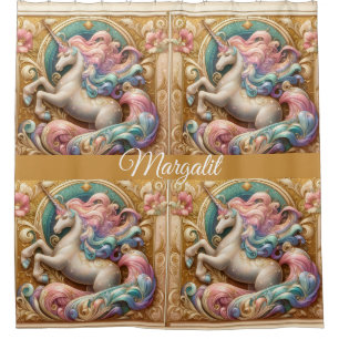 Rideaux De Douche Art Nouveau Noms Personnalisés Licorne Arc-en-Ciel
