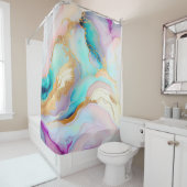 Rideaux De Douche Art parties scintillant abstrait en marbre pastel (En situation)