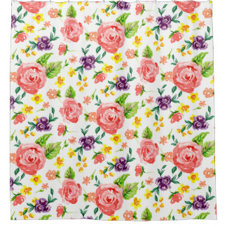 Rideaux De Douche Art Peint Moderne Floral Rose Aquarelle rose chaud