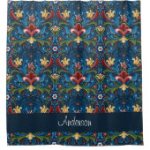 Rideaux De Douche Art populaire scandinave Bleu motif floral (Devant)