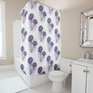 Rideaux De Douche Art splash de méduse violette à l'aquarelle fantai