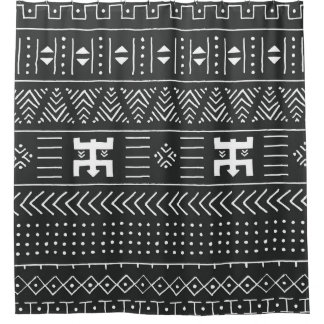 Rideaux De Douche Art Tribal Africain : Géométrique Noir & Blanc