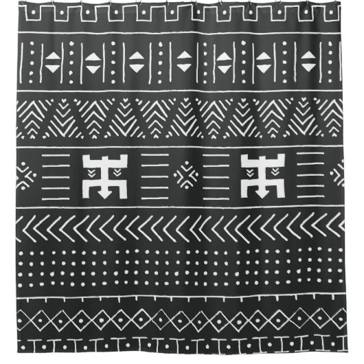 Rideaux De Douche Art Tribal Africain : Géométrique Noir & Blanc (Devant)