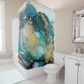 Rideaux De Douche Artabstracte turquoise d'alcool d'alcool noir, art (En situation)