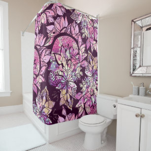 Rideaux De Douche Artsy Abstrait Pink Purple Main Tirée Florale Imp