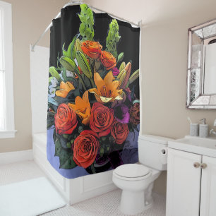 Rideaux De Douche Artsy Orange Floral Arrangement