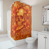 Rideaux De Douche Artsy Orange Skull Design (En situation)