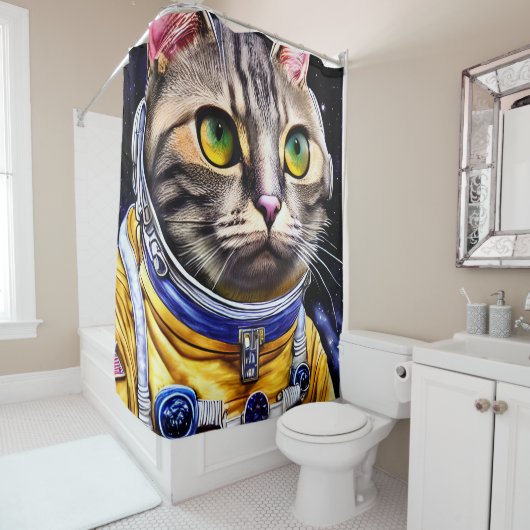 Rideaux De Douche Artwork de chats d'astronautes (En situation)