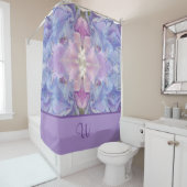 Rideaux De Douche Arty Blue Purple Lavender rose Floral Monogramme (En situation)