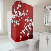 Rideaux De Douche Asie Floral blanc cerisier rouge (En situation)