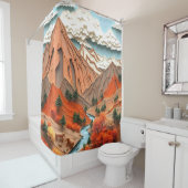 Rideaux De Douche Assemblage 03 : Montagnes Orange (En situation)