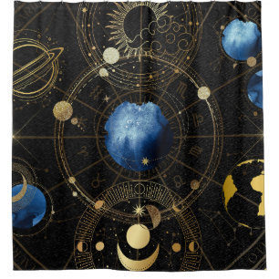 Rideaux De Douche Astrologie céleste en velours noir