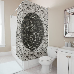 Rideaux De Douche Astronaute sur la Lune Espace Noir & Gris