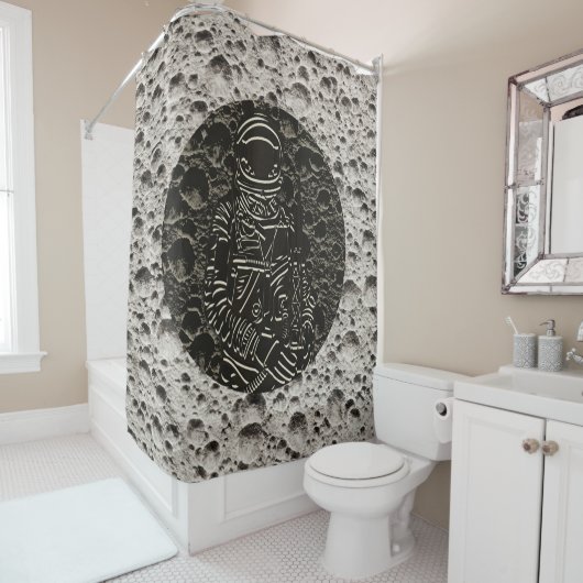 Rideaux De Douche Astronaute sur la Lune Espace Noir & Gris (En situation)