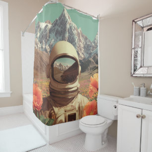 Rideaux De Douche Astronaute surréaliste dans un champ de fleurs