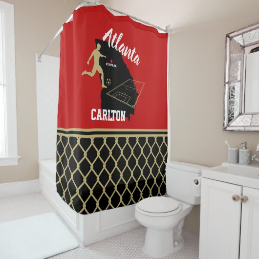 Rideaux De Douche Atlanta Dark Red et Black Soccer (En situation)