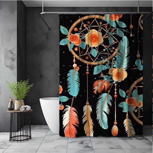 Rideaux De Douche Attrape-rêves fantaisiste boho floral noir sarcell