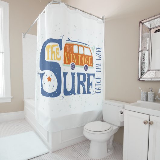 Rideaux De Douche Attrapez l'affiche de vague (En situation)