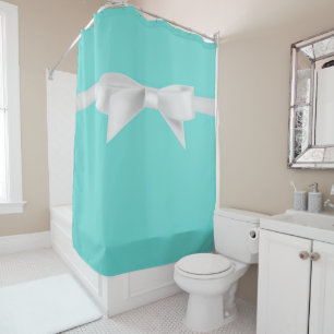 Rideaux De Douche Audrey Teal White Bow Modern Glam