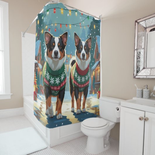 Rideaux De Douche Australian Cattle Dogs Christmas Snow Holiday (En situation)