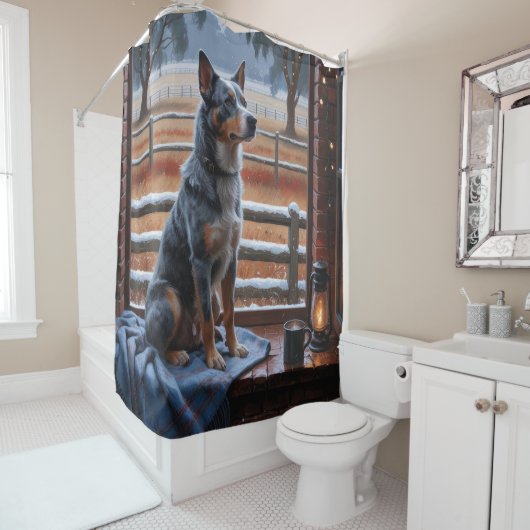 Rideaux De Douche Australian Cattle With Christmas Lights Holiday (En situation)