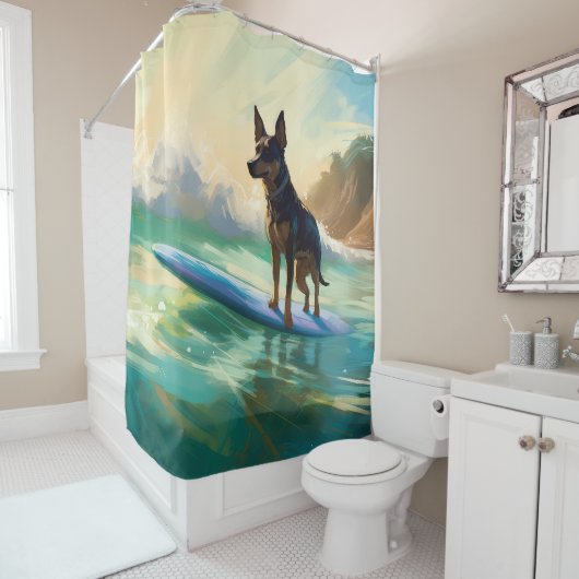 Rideaux De Douche Australian Kelpie Beach Surf Paining (En situation)