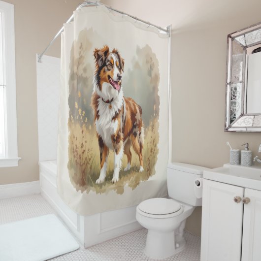 Rideaux De Douche Australian Shepherd Dog Red Merle Aussie (En situation)