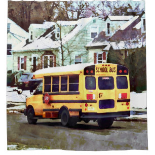 Rideaux De Douche Autobus Scolaire Rentré à la Maison en Hiver