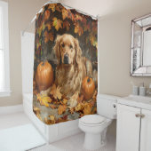 Rideaux De Douche Automne Golden Retriever Automne Citrouilles (En situation)