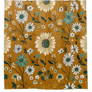 Rideaux De Douche Automne Retro Boho Mustard Motif