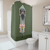 Rideaux De Douche Autruche Rose Fleurs Vert Olive Art Déco (En situation)