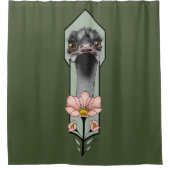 Rideaux De Douche Autruche Rose Fleurs Vert Olive Art Déco (Devant)