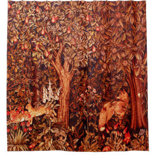 Rideaux De Douche AUTUMN FOREST ANIMALS Hares, Renard rouge, Floral
