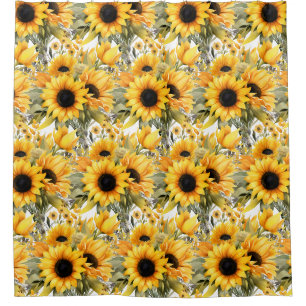 Rideaux de douche aux tournesols rustiques de l'Am