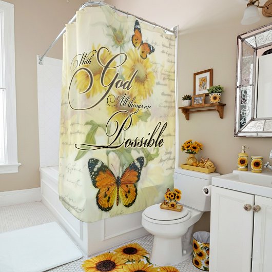 Rideaux De Douche Avec Dieu des tournesols et des papillons