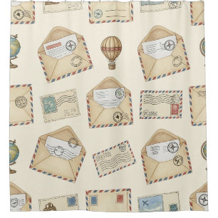 Rideaux De Douche Aventure de courrier aérien vintage (4)