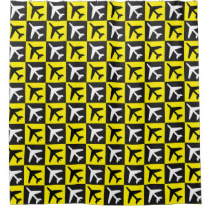 Rideaux De Douche Avion à réaction géométrique jaune volant