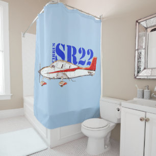 Rideaux De Douche Avion Cirrus SR22 stylisé avec typographie grasse