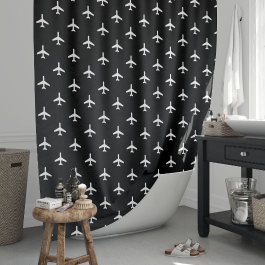 Rideaux De Douche Avion moderne noir et blanc