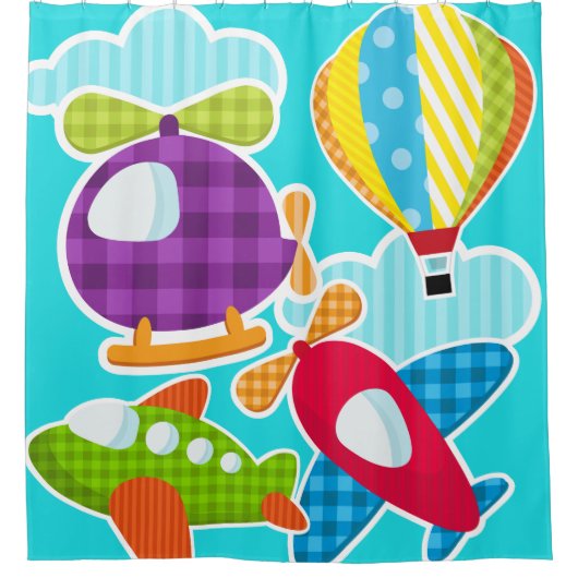 Rideaux De Douche Avions à ballon à air chaud de l'aviation Hélicopt (Devant)