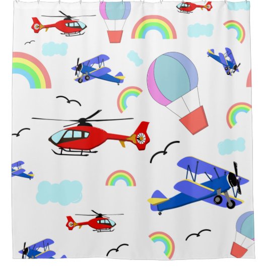 Rideaux De Douche Avions, hélicoptères et ballons (Devant)