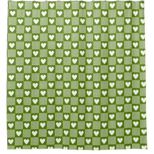 Rideaux De Douche Avocado Green Gingham Heart Patch Plaid (Devant)