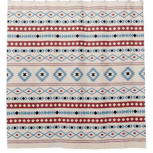 Rideaux De Douche Aztec Blue Red Black Cream Mixte Motifs Motif (Devant)